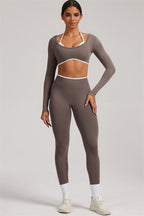 Fitglutes Activewear long sleeve crop top and leggings 2-piece set, stylish gymwear designed for workout and active lifestyles.