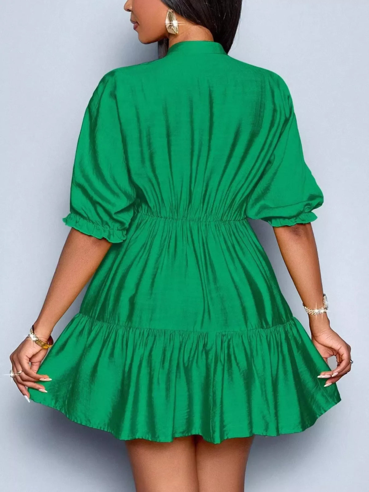 Notched half sleeve tiered dress by Plush Fashion Hub with stylish layered design and comfortable fit.