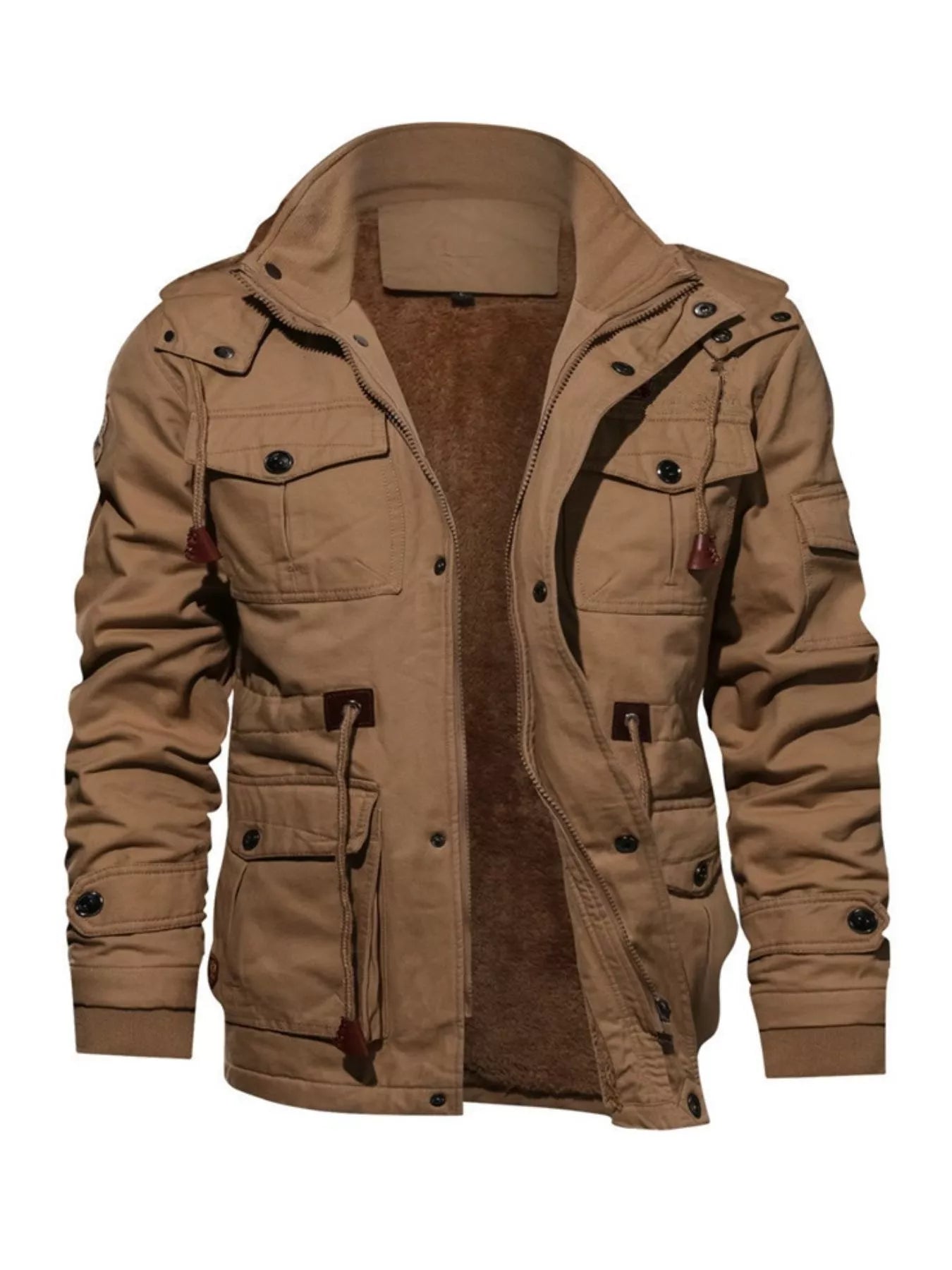 Men's plus size zip-up winter coat by Shopimist, warm and insulated, featuring a high collar and front pockets for cold weather protection.