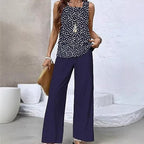 Women's 3D print two-piece vest and pants set by FitiqueFit, featuring vibrant prints and a comfortable fit in various sizes.