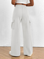 Lightweight women's high-waisted casual cargo pants with drawstring from Trendsi, featuring utility-style design and functional pockets.
