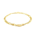 14k yellow gold Figaro chain bracelet with heart charm, 7-inch length, elegant jewelry piece.