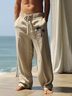 Men's full size palm tree wide leg pants set by Shopimist, featuring a comfortable plus size matching top and loose-fitting pants.