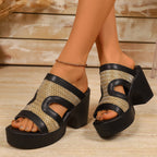 Open toe block heel sandals by Plush Fashion Hub with stylish design, featuring a comfortable heel height and open toe style.