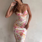 Women’s floral bodycon maxi dress by FitiqueFit with spaghetti straps, perfect for summer vacations and casual wear.