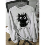Women's cute kitten graphic sweatshirt in streetwear style by FitiqueFit, featuring a playful kitten print on soft fabric.