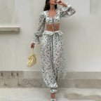 Minimalist Long Sleeve Crop Top & Pants Two-Piece Set
