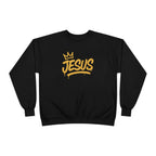 Gold script Jesus crown crewneck sweatshirt by Wear Your Worship, featuring inspirational religious message on soft apparel.