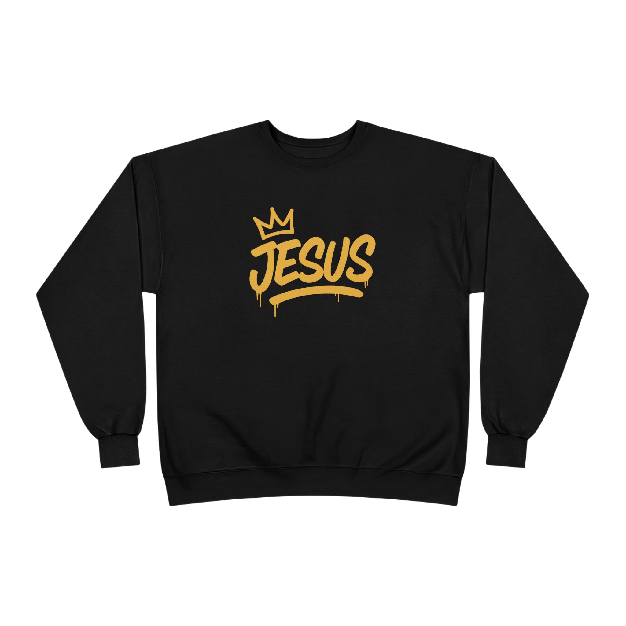 Gold script Jesus crown crewneck sweatshirt by Wear Your Worship, featuring inspirational religious message on soft apparel.