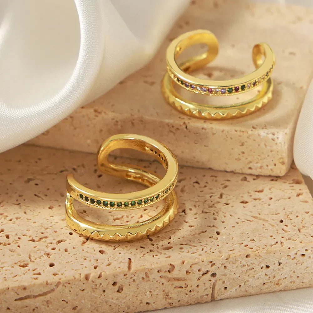 Gold-plated Czech diamond double-layered ring from Plush Fashion Hub showing intricate design and sparkling stones.