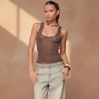 Women's sequin deep V-neck strappy tank top by FitiqueFit, shown in three color options, featuring a fitted sleeveless design.
