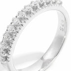 925 sterling silver ring with inlaid zircon stones, elegant jewelry piece showcasing sparkling accents and detailed craftsmanship.
