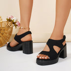 Women's open toe block heel sandals with strappy design, trendy dress shoes from Trendsi, featuring a comfortable, stylish heel.