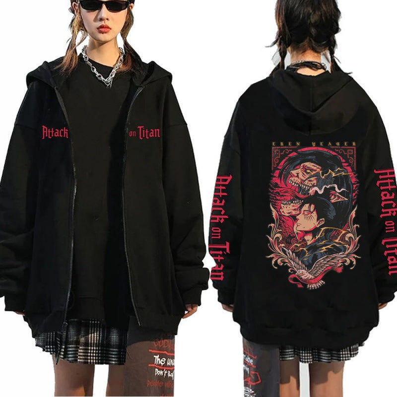Unisex printed zipper sweater hoodie coat from FitiqueFit, featuring streetwear style with bold printed design and front zipper.