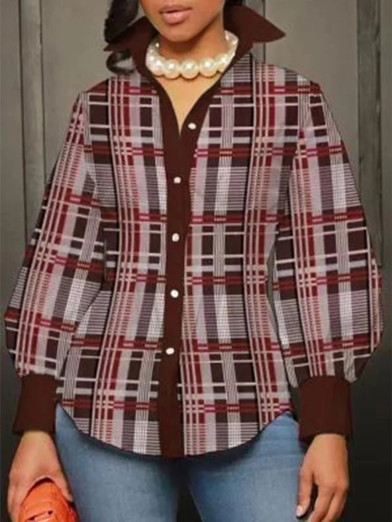 Plus size plaid button-down shirt by Simply Love, featuring a relaxed fit and classic checkered pattern, displayed on a hanger.