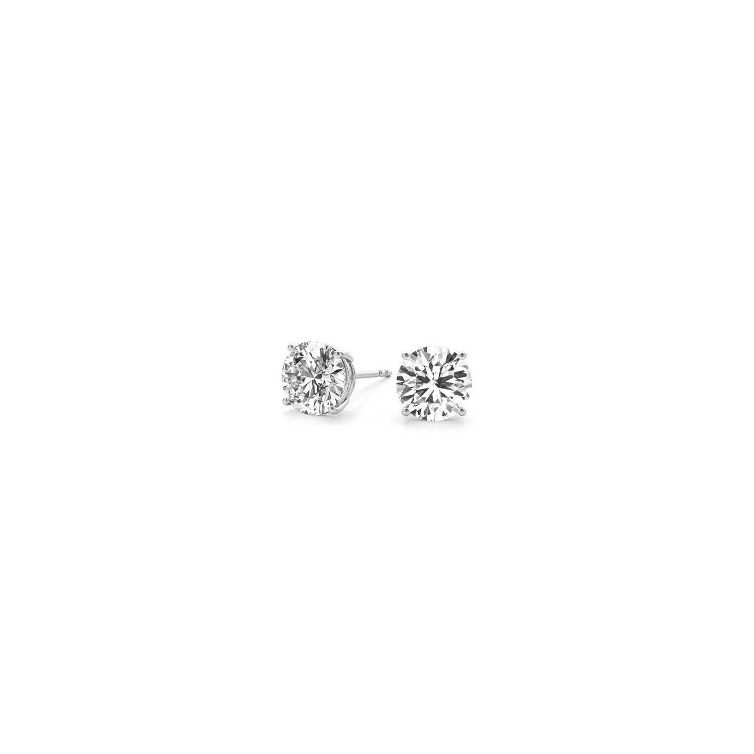 Lab grown round diamond stud earrings in 14k white gold with G/VS2 clarity, featuring 1/2 carat total weight.