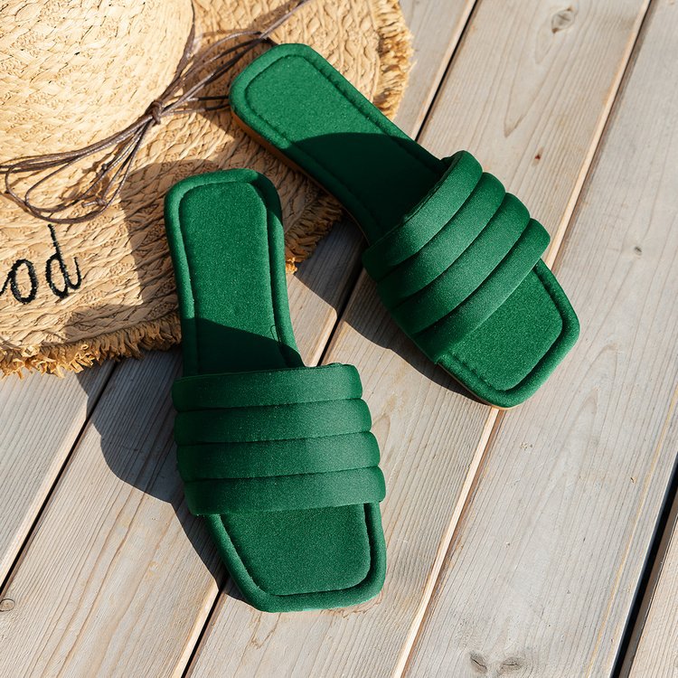 Plush Fashion Hub summer suede square head casual beach sandals with open toes and comfortable flat soles.