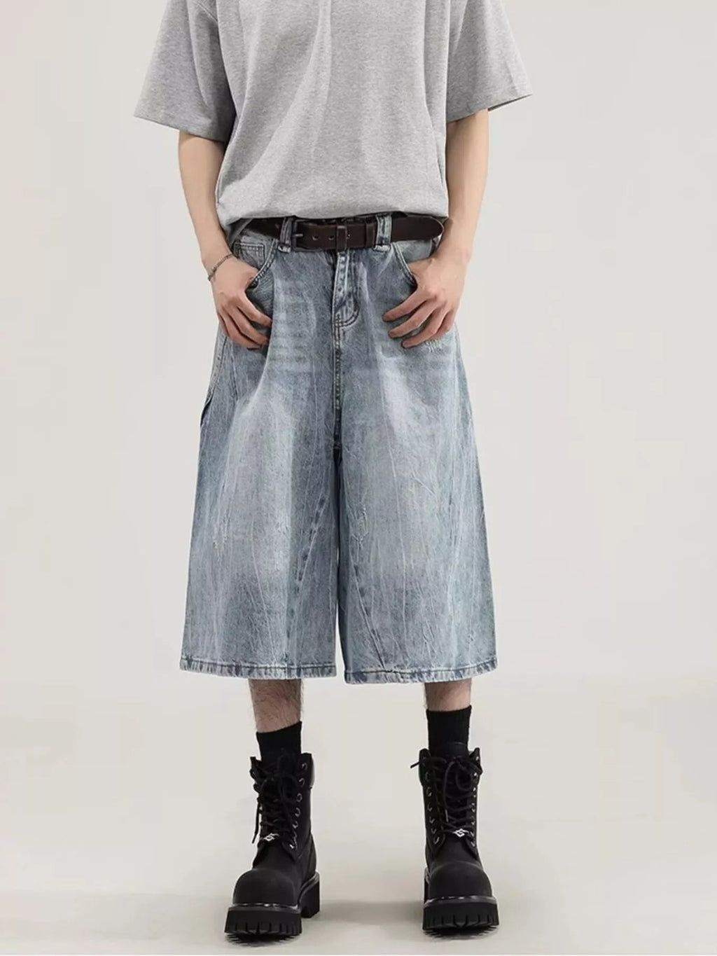 Men's plus size wide leg capris jeans by Plush Fashion Hub, showing dark denim fabric and relaxed fit style.