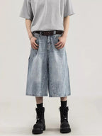 Men's plus size wide leg capris jeans by Plush Fashion Hub, showing dark denim fabric and relaxed fit style.