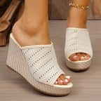 Open toe wedge sandals by Shopimist featuring a stylish design with a comfortable heel and ankle strap.