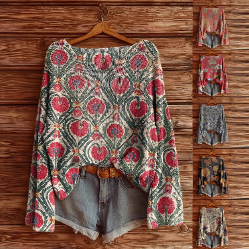 Women’s fall wildflower print long sleeve T-shirt by Plush Fashion Hub featuring a casual floral design on soft fabric.