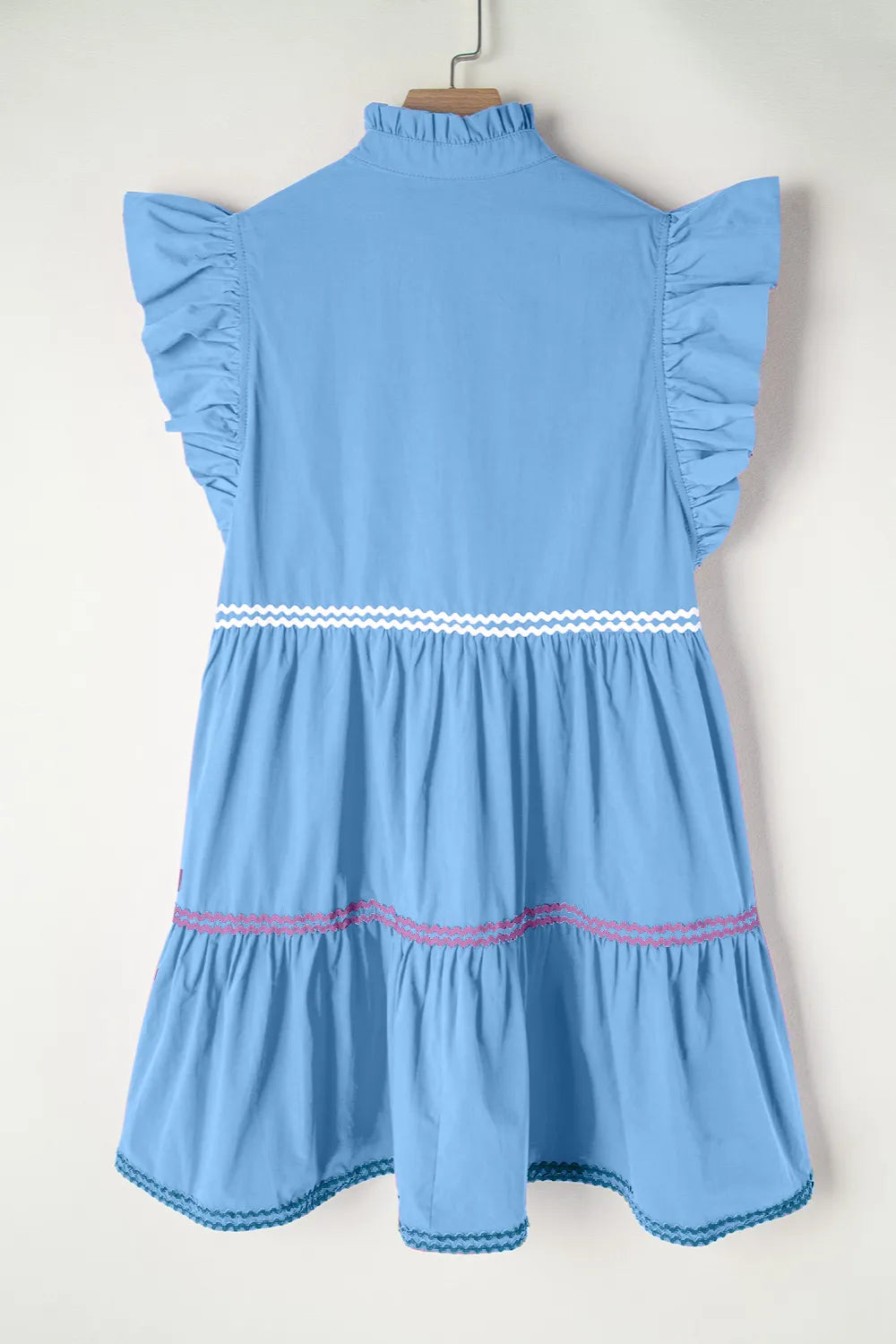 Cotton ruffled notched cap sleeve mini dress by Trendsi featuring a stylish design and lightweight fabric, perfect for casual wear.
