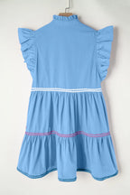 Cotton ruffled notched cap sleeve mini dress by Trendsi featuring a stylish design and lightweight fabric, perfect for casual wear.