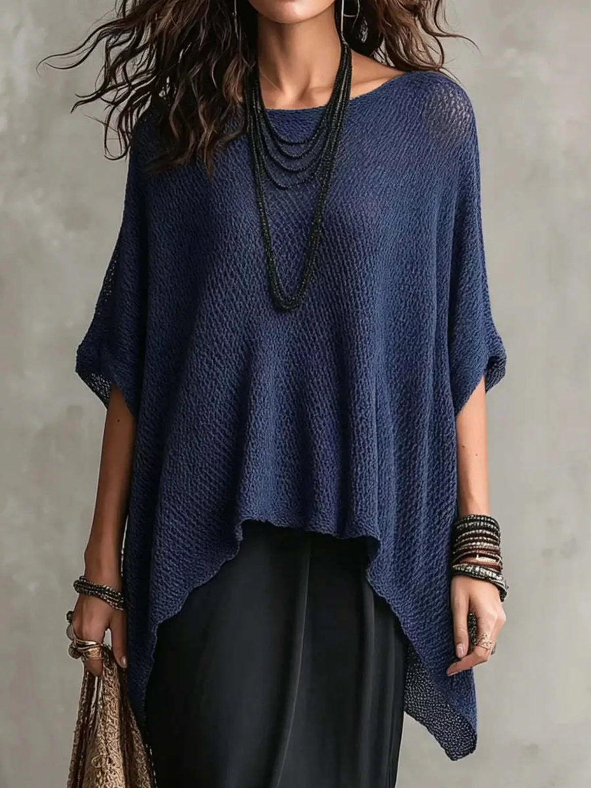 Plus size plush fashion hub knit top with loose fit and round neckline, casual and comfortable full-size fashion top.
