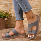 Shopimist open toe buckle sandals with ankle straps and block heels, showcasing stylish design and comfortable fit.