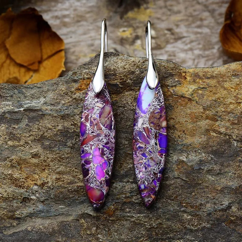Copper natural stone geometric shape earrings featuring modern design and earthy tones, perfect for stylish fashion accessories.