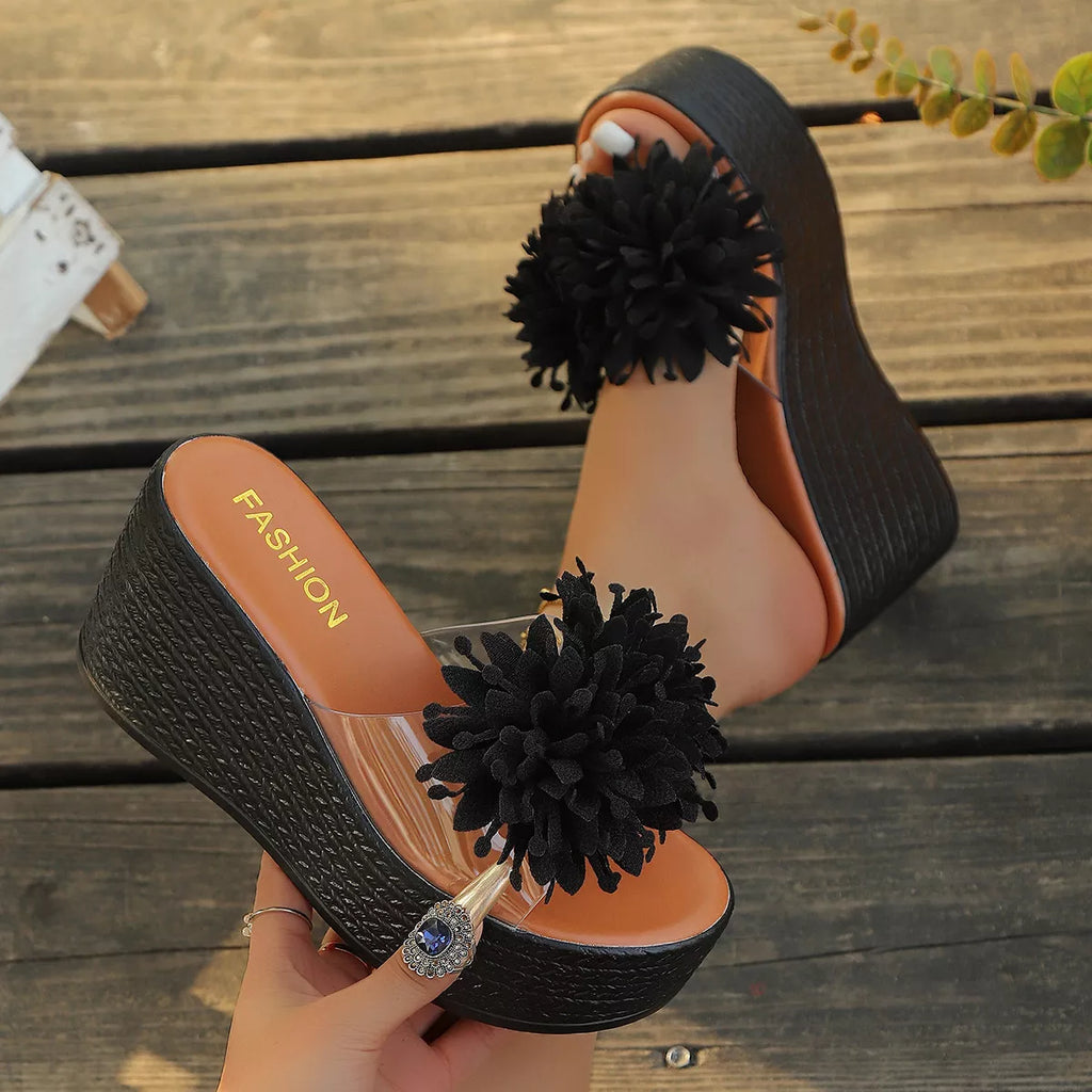 Shopimist floral decor platform wedge sandals with colorful flower accents and comfortable chunky heel for summer wear