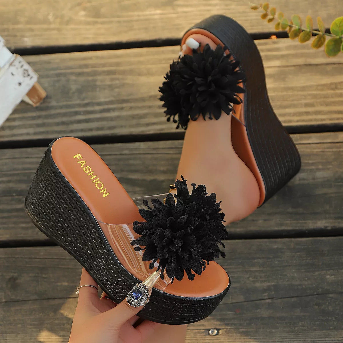Shopimist floral decor platform wedge sandals with colorful flower accents and comfortable chunky heel for summer wear