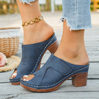 Women's chic peep toe block heel sandals by Trendsi, featuring a comfortable mid-heel design and stylish dress shoe style.