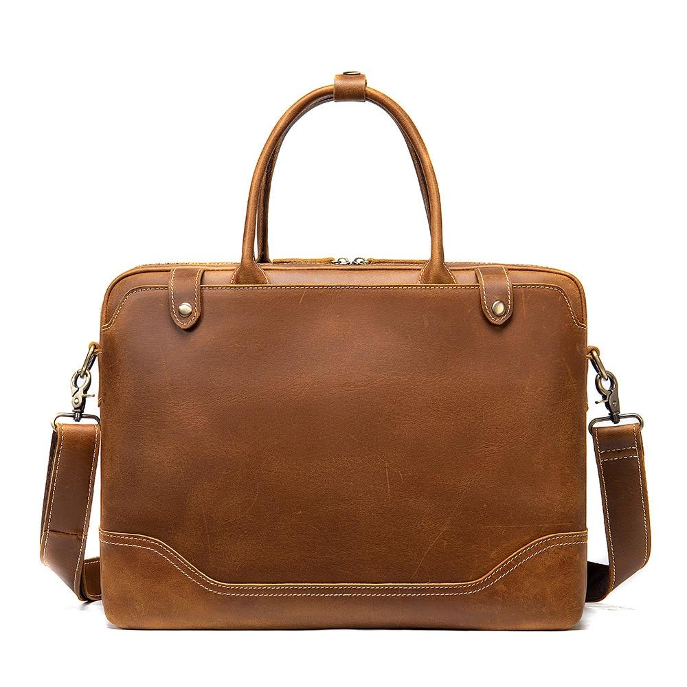 Crazy Horse leather men's briefcase by Plush Fashion Hub, featuring a durable, handcrafted leather handbag with secure handles.