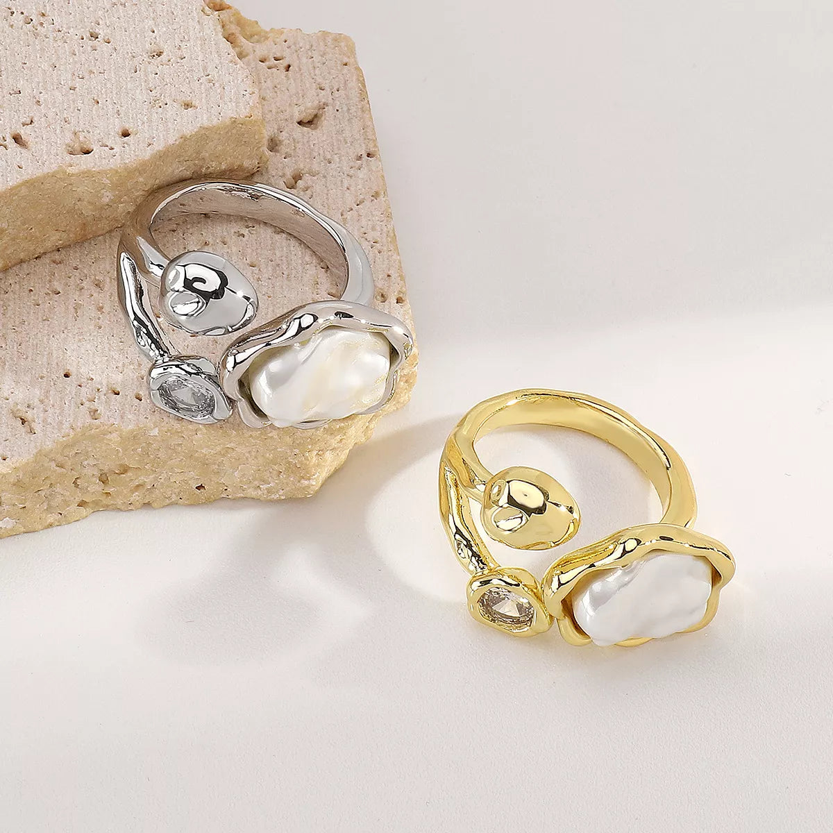 Irregular pearl open ring by Shopimist featuring a unique, organic-shaped pearl on a sleek open band.
