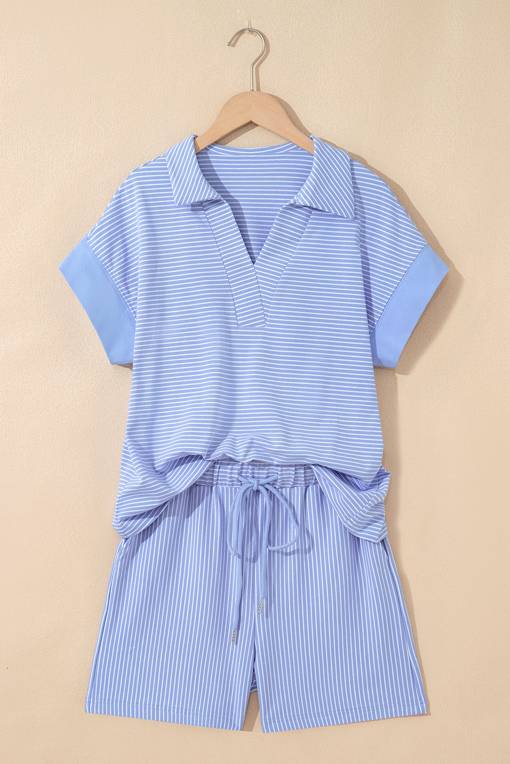 Lilian Dolman Sleeve Polo Shirt Set by Threaded Pear featuring a short sleeve polo top and matching shorts, casual and stylish.
