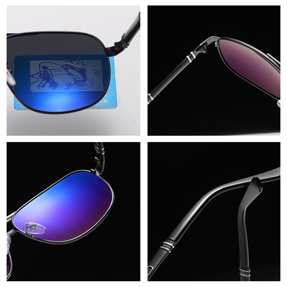 Black polarized sunglasses for driving, men's eyewear by Plush Fashion Hub, stylish designer sun glasses with UV protection.