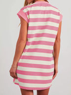 Plus size casual striped short sleeve mini dress from Trendsi, featuring a full size fit and stylish design.