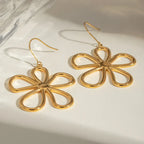 18K gold-plated flower earrings by Shopimist, featuring delicate petal design and intricate detailing on sterling hooks.
