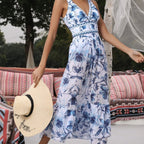 Ethnic style one-piece swimsuit for women, casual beachwear with colorful patterns, by Plush Fashion Hub, shown on a model.