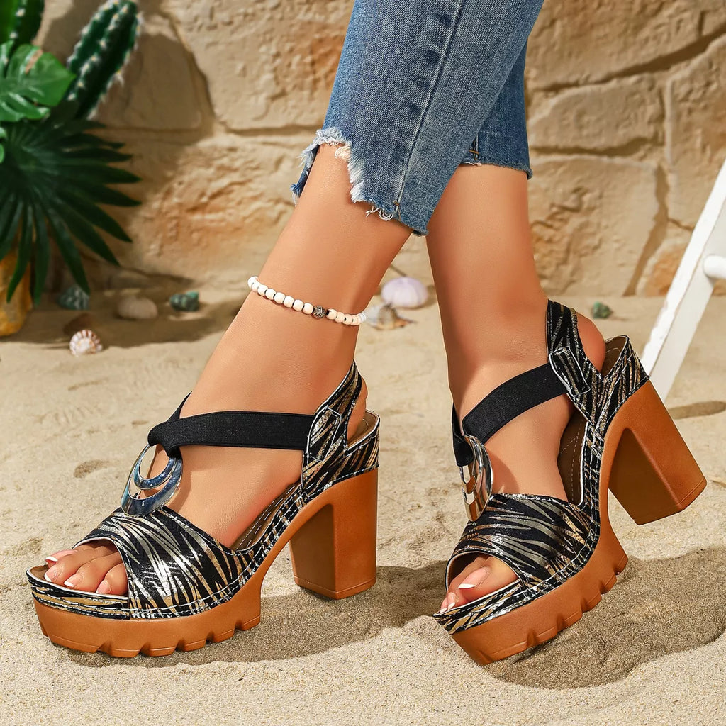 Shopimist open toe block heels sandals with stylish strappy design and chunky heel, perfect for summer outings.