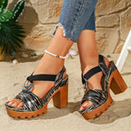 Shopimist open toe block heels sandals with stylish strappy design and chunky heel, perfect for summer outings.