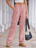 VYSN straight denim cargo pants with multiple pockets, classic blue wash, and relaxed fit for casual streetwear style.
