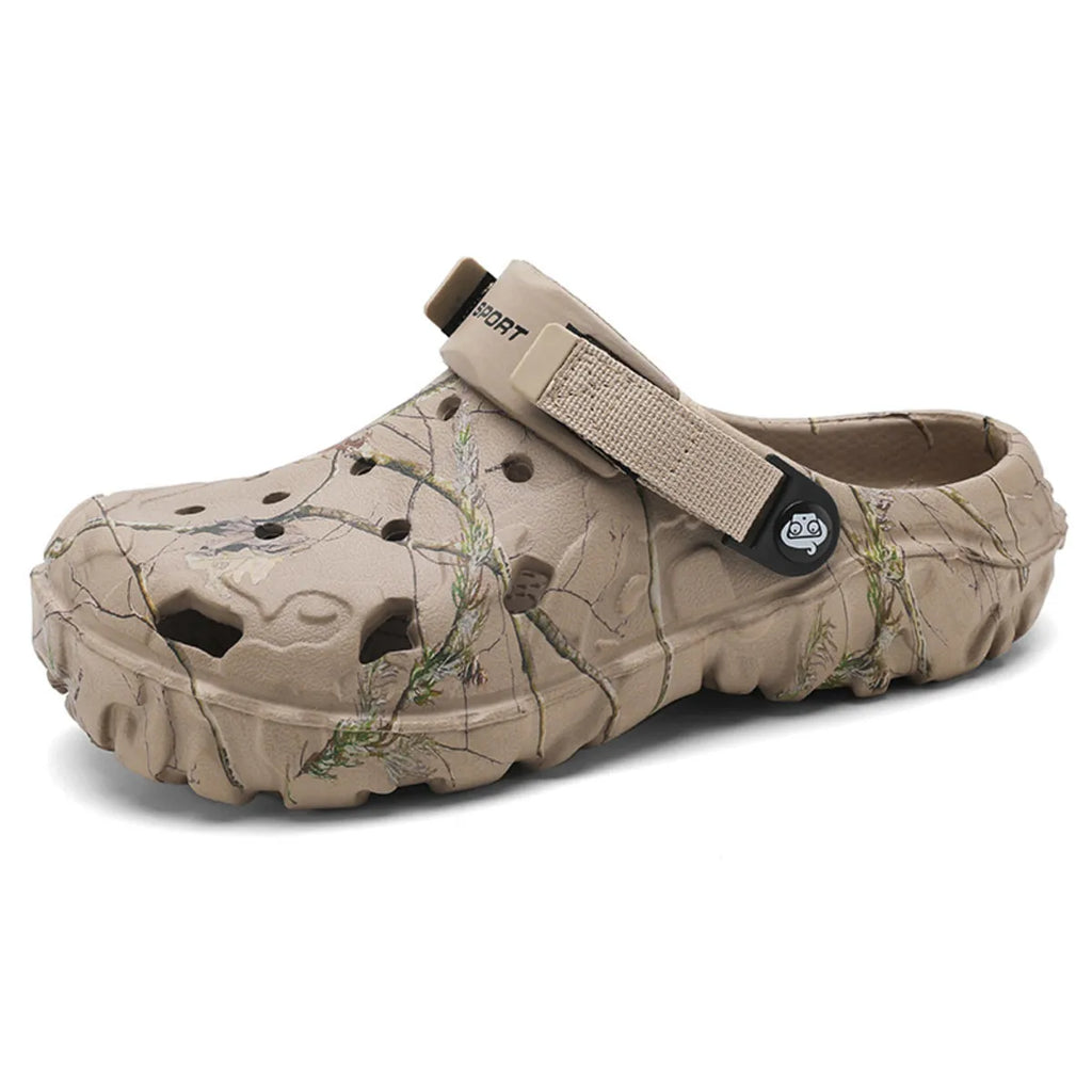 Men's printed round toe sandals in trendy footwear style, featuring colorful patterns and comfortable design by Trendsi.