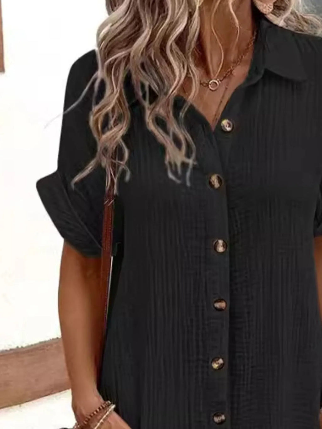 Shopimist casual button-down shirt dress with pockets, featuring a relaxed fit and stylish design for everyday wear.