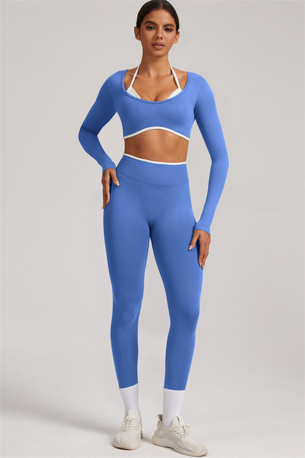 Fitglutes Activewear long sleeve crop top and leggings 2-piece set, designed for gym and workout activities, in stylish athletic fabric.