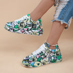 Round-toe thick-sole lace-up sneakers for women, casual print design, Plush Fashion Hub footwear with stylish, comfortable look.