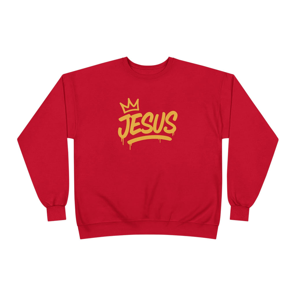 Gold script Jesus Crown crewneck sweatshirt by Wear Your Worship, featuring inspirational religious design on soft apparel.