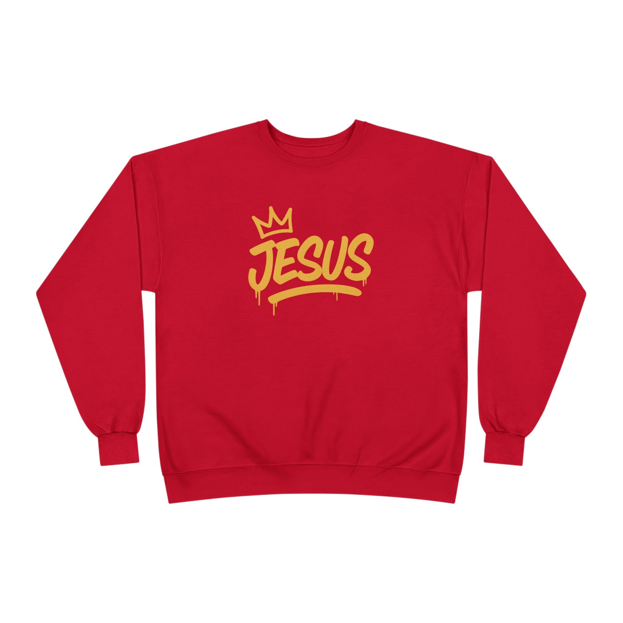 Gold script Jesus Crown crewneck sweatshirt by Wear Your Worship, featuring inspirational religious design on soft apparel.