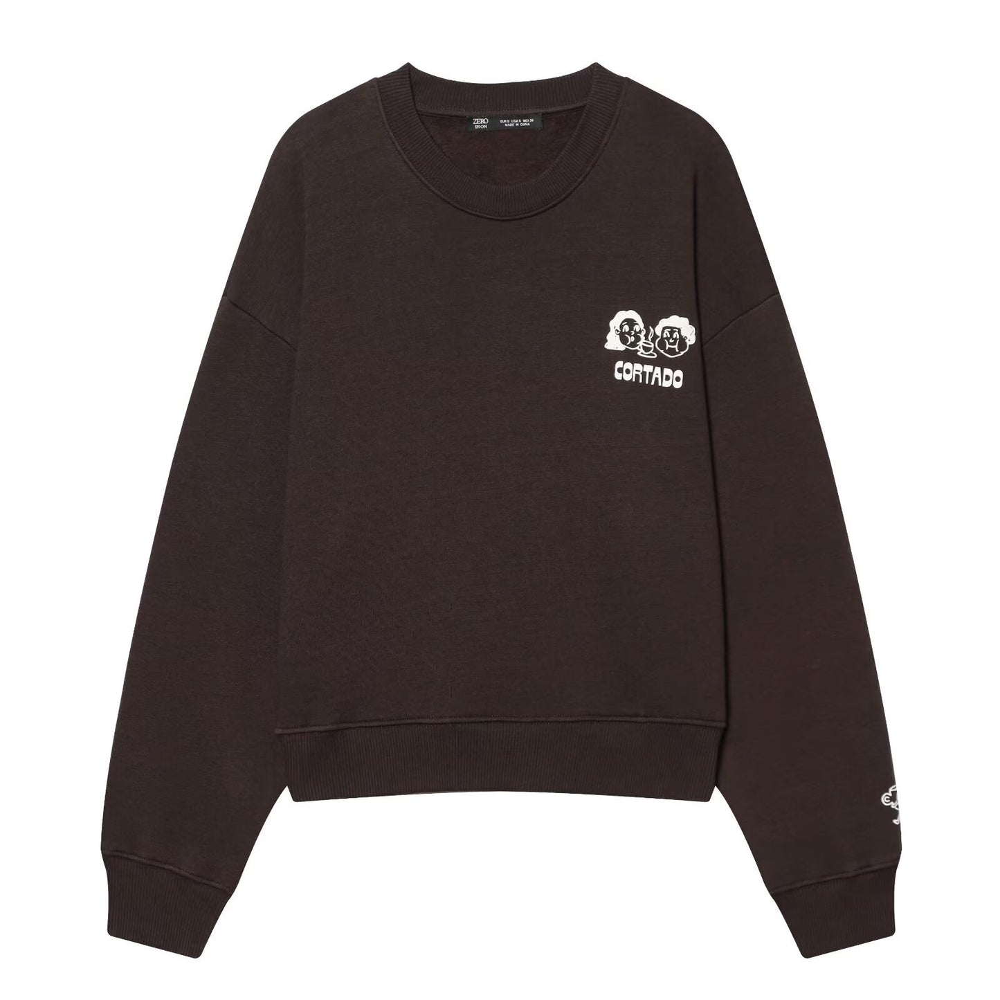 Women's coffee brown printed long sleeve hoodie from Plush Fashion Hub, casual pullover with relaxed fit and stylish design.
